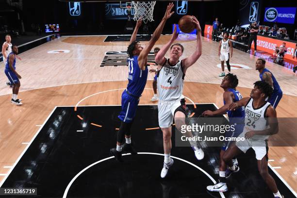 Henry Ellenson of the Raptors 905 shoots the ball against the Delaware Blue Coats on February 24, 2021 at AdventHealth Arena in Orlando, Florida....