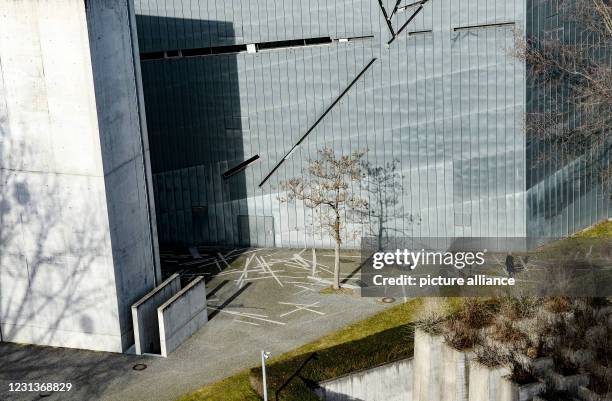 February 2021, Berlin: View of the striking façade of the Jewish Museum, built according to the plans of Daniel Libeskind on Lindenstraße in...