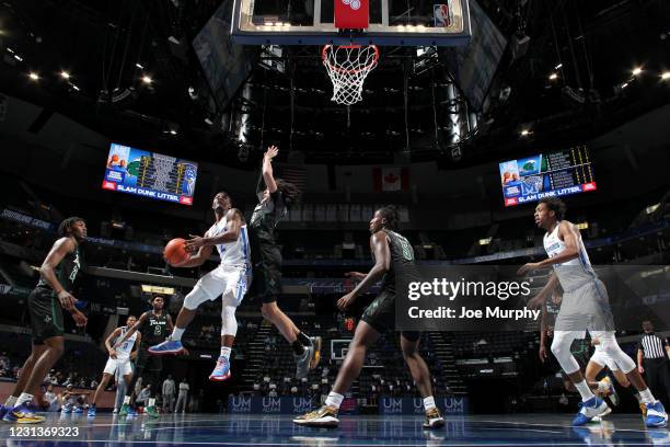 Alex Lomax of the Memphis Tigers looks to pass against the Tulane Green Wave during a game on February 24, 2021 at FedExForum in Memphis, Tennessee....