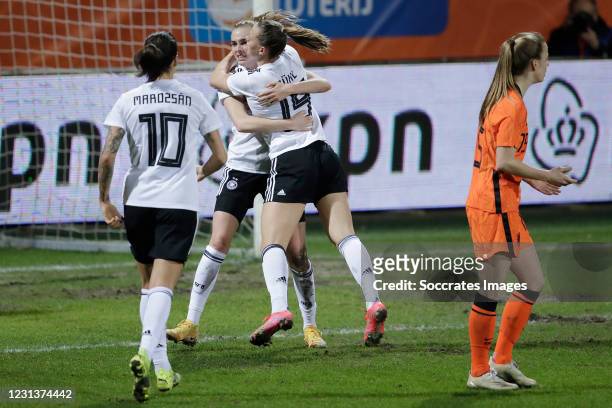 Laura Freigang of Germany Women celebrates 1-1 with Klara Buhl of Germany Women during the International Friendly Women match between Holland v...