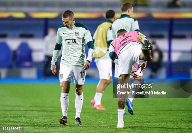 Aleksei Ionov of FK Krasnodar during warm up before the UEFA Europa League Round of 32 match between Dinamo Zagreb and FK Krasnodar at Maksimir...