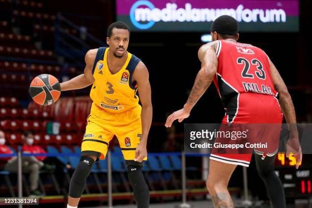 Errick McCollum, #3 of Khimki Moscow Region in action during the 2020/2021 Turkish Airlines EuroLeague Regular Season Round 26 match between AX...
