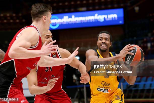 Errick McCollum, #3 of Khimki Moscow Region competes with in action during the 2020/2021 Turkish Airlines EuroLeague Regular Season Round 26 match...