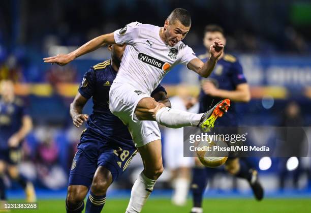 Aleksei Ionov of FK Krasnodar in action during the UEFA Europa League Round of 32 match between Dinamo Zagreb and FK Krasnodar at on February 25,...