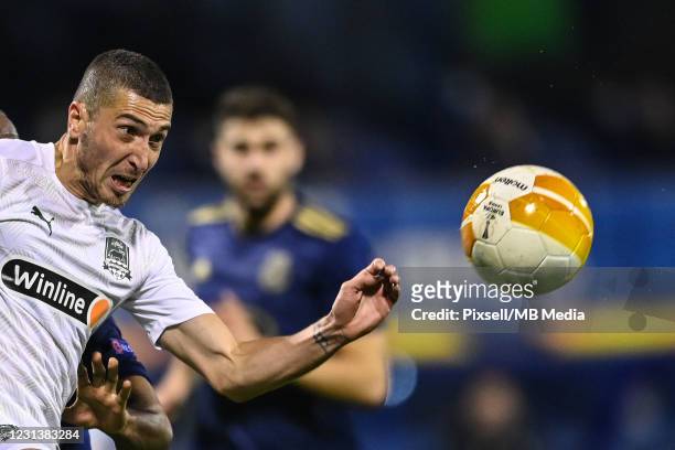 Aleksei Ionov of FK Krasnodar in action during the UEFA Europa League Round of 32 match between Dinamo Zagreb and FK Krasnodar at on February 25,...