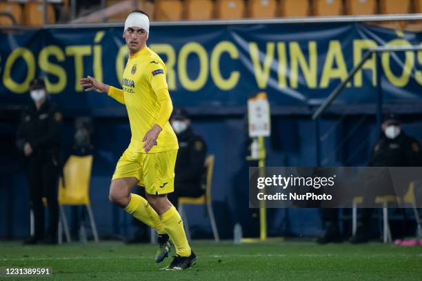 Villarreal's Gerard Moreno during Europa League match round of 32 Second leg between Villarreal CF and Salzburgo at La Ceramica Stadium on February...