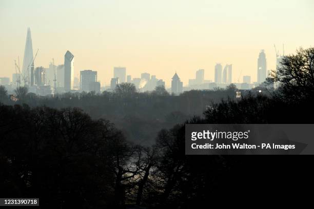 View across to the City of London from Richmond Park, London. Picture date: Tuesday February 26, 2021.