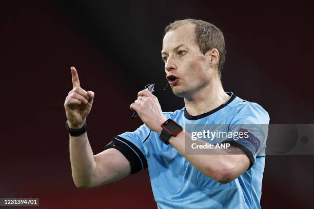 Referee William Collum during the UEFA Europa League match between Ajax Amsterdam and Lille OSC at the Johan Cruijff Arena on February 25, 2021 in...