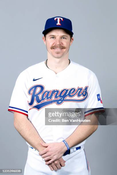 Brock Holt of the Texas Rangers poses during Photo Day on Tuesday, February 23, 2021 at Surprise Stadium in Surprise, Arizona.