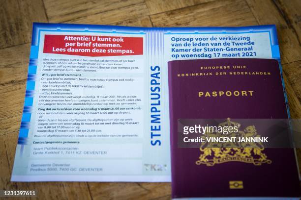 Picture shows a postal voting pass in Deventer, the Netherlands, on February 26, 2021. - Due to coronavirus measures, Dutch voters over 70 are...