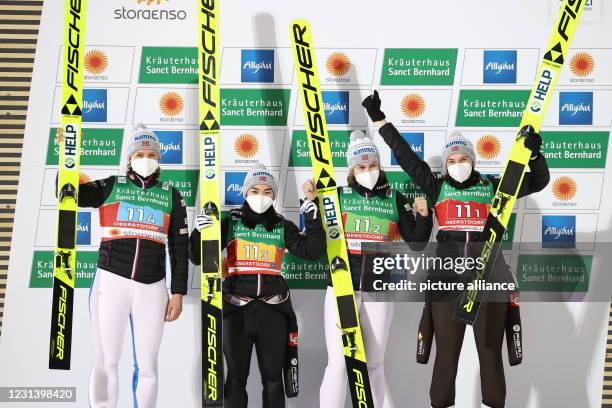 February 2021, Bavaria, Oberstdorf: Nordic skiing: World Championships, ski jumping - team event, women, 2nd round. Norway's third-placed Maren...