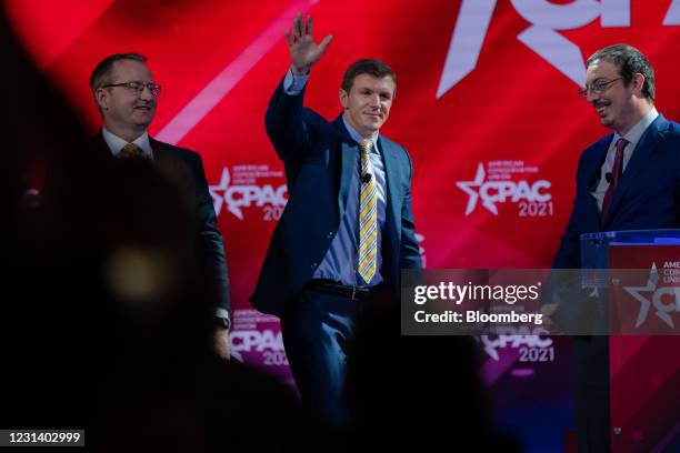 James O'Keefe, founder of Project Veritas, weaves after speaking during the Conservative Political Action Conference in Orlando, Florida, U.S., on...