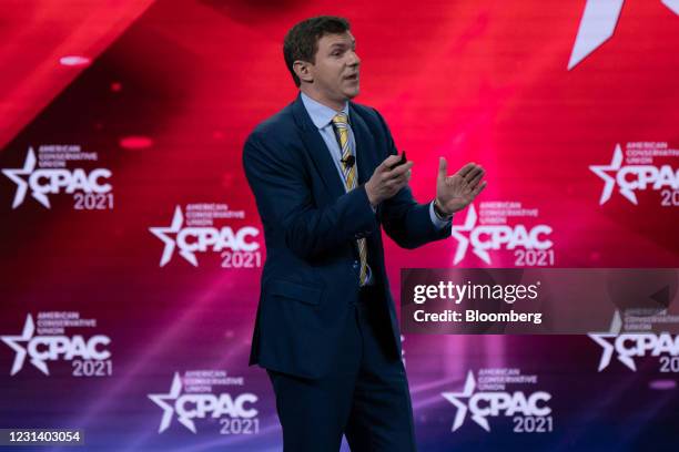 James O'Keefe, founder of Project Veritas, speaks during the Conservative Political Action Conference in Orlando, Florida, U.S., on Friday, Feb. 26,...