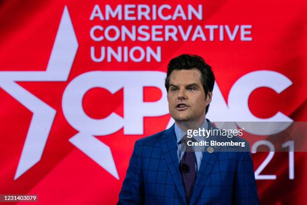 Representative Matt Gaetz, a Republican from Florida, speaks during the Conservative Political Action Conference in Orlando, Florida, U.S., on...