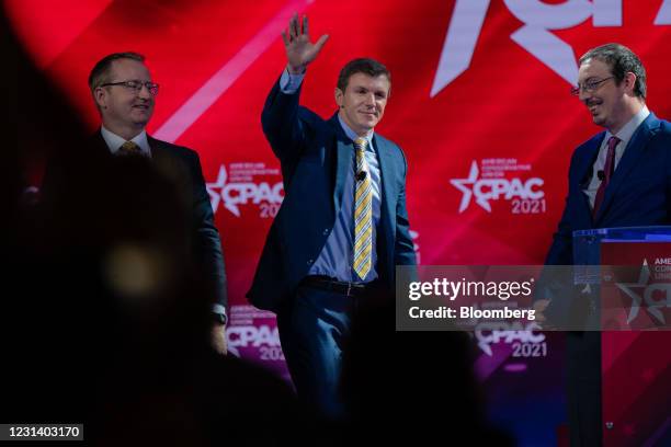 James O'Keefe, founder of Project Veritas, weaves after speaking during the Conservative Political Action Conference in Orlando, Florida, U.S., on...