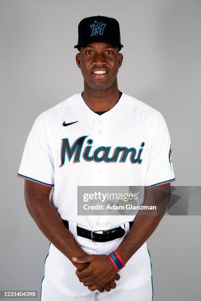 Jesus Sanchez of the Miami Marlins poses during Photo Day at Roger Dean Chevrolet Stadium on Wednesday, February 24, 2021 in Jupiter, Florida.