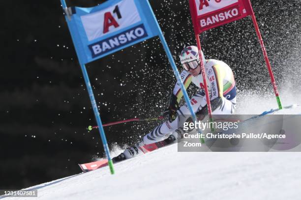 Stefan Luitz of Germany in action during the Audi FIS Alpine Ski World Cup Men's Giant Slalom on February 27, 2021 in Bansko Bulgaria.