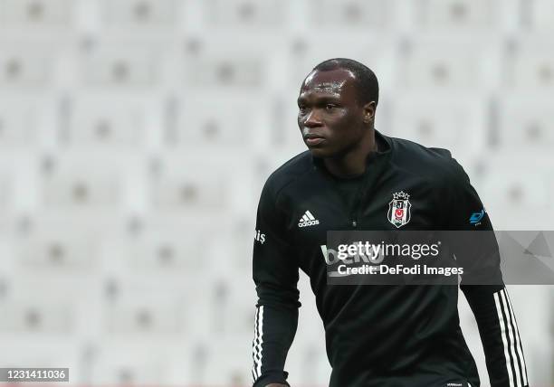 Vincent Aboubakar of Besiktas JK looks on during the Super Lig match between Besiktas JK and Denizlispor at Vodafone Park on February 26, 2021 in...