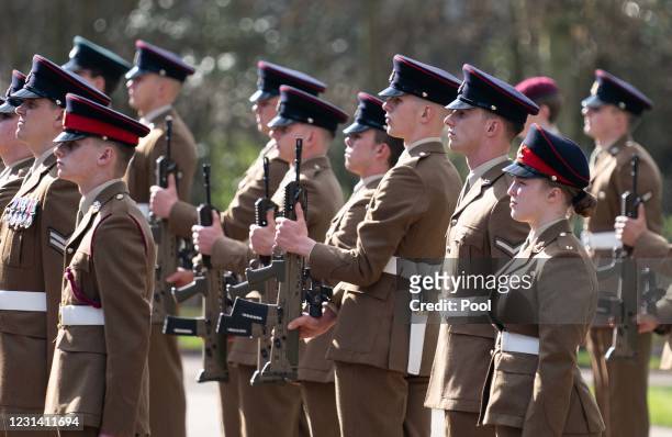 Members of the armed forces at the funeral of Captain Sir Tom Moore at Bedford Crematorium on February 27, 2021 in Bedford, England. WWII veteran,...