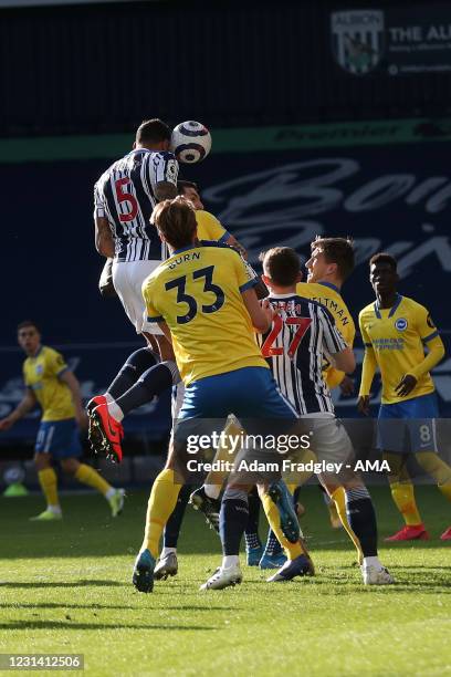 Kyle Bartley of West Bromwich Albion scores a goal to make it 1-0 during the Premier League match between West Bromwich Albion and Brighton & Hove...