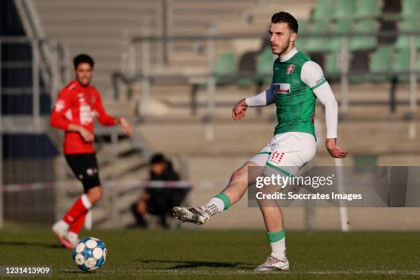 Ozgur Aktas of FC Dordrecht during the Dutch Keuken Kampioen Divisie match between FC Dordrecht v Helmond Sport at the Riwal Hoogwerkers Stadium on...