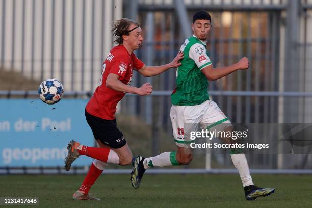 Gaetan Bosiers of Helmond Sport, Naoufal Bannis of FC Dordrecht during the Dutch Keuken Kampioen Divisie match between FC Dordrecht v Helmond Sport...