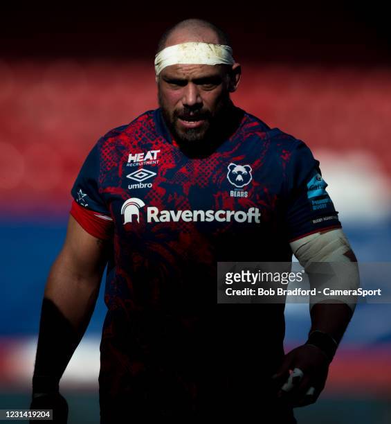 Bristol Bears' John Afoa during the Gallagher Premiership Rugby match between Bristol and Leicester Tigers at Ashton Gate on February 27, 2021 in...