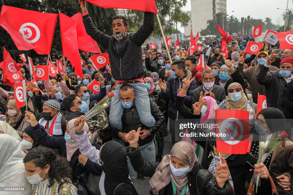 Ennahda Demonstration In Support Of Premier Mechichi's Government In Tunisia