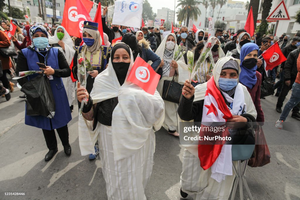 Ennahda Demonstration In Support Of Premier Mechichi's Government In Tunisia