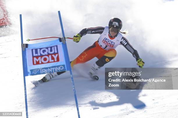 Marie-michele Gagnon of Canada in action during the Audi FIS Alpine Ski World Cup Women's Super Giant Slalom on February 28, 2021 in Val di Fassa,...