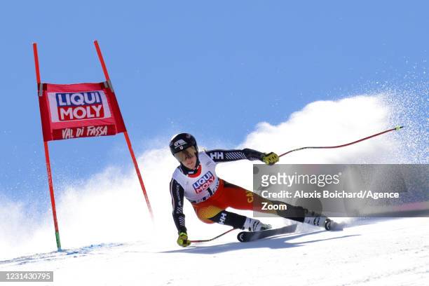 Marie-michele Gagnon of Canada in action during the Audi FIS Alpine Ski World Cup Women's Super Giant Slalom on February 28, 2021 in Val di Fassa,...