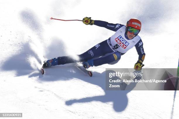 Federica Brignone of Italy in action during the Audi FIS Alpine Ski World Cup Women's Super Giant Slalom on February 28, 2021 in Val di Fassa, Italy.