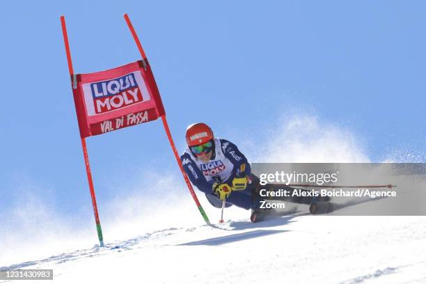 Federica Brignone of Italy in action during the Audi FIS Alpine Ski World Cup Women's Super Giant Slalom on February 28, 2021 in Val di Fassa, Italy.