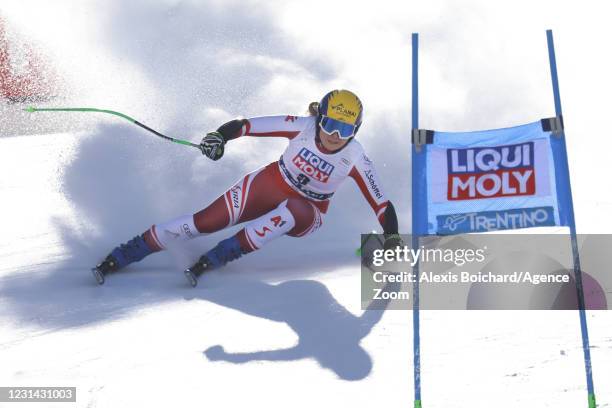 Tamara Tippler of Austria in action during the Audi FIS Alpine Ski World Cup Women's Super Giant Slalom on February 28, 2021 in Val di Fassa, Italy.