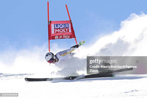 Kajsa Vickhoff Lie of Norway crashes out during the Audi FIS Alpine Ski World Cup Women's Super Giant Slalom on February 28, 2021 in Val di Fassa,...