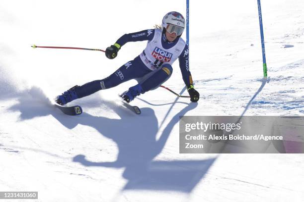 Marta Bassino of Italy in action during the Audi FIS Alpine Ski World Cup Women's Super Giant Slalom on February 28, 2021 in Val di Fassa, Italy.