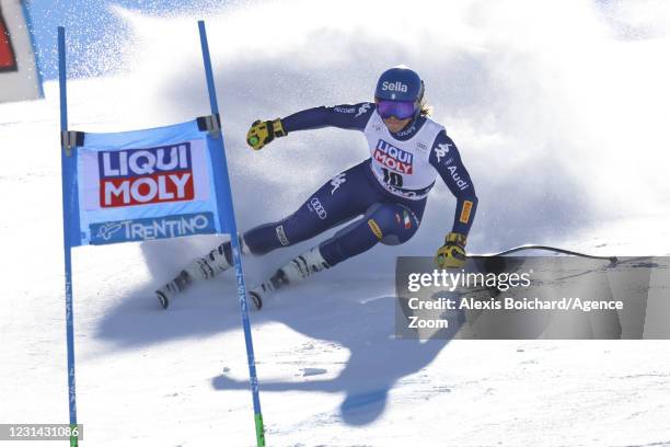 Elena Curtoni of Italy in action during the Audi FIS Alpine Ski World Cup Women's Super Giant Slalom on February 28, 2021 in Val di Fassa, Italy.