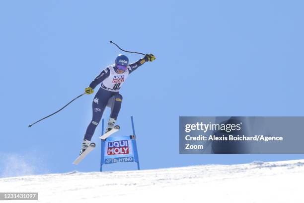 Elena Curtoni of Italy in action during the Audi FIS Alpine Ski World Cup Women's Super Giant Slalom on February 28, 2021 in Val di Fassa, Italy.