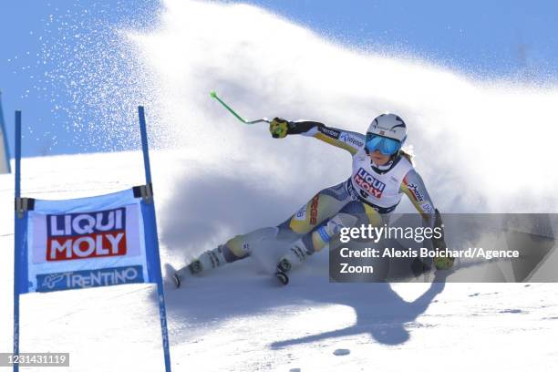 Ragnhild Mowinckel of Norway in action during the Audi FIS Alpine Ski World Cup Women's Super Giant Slalom on February 28, 2021 in Val di Fassa,...