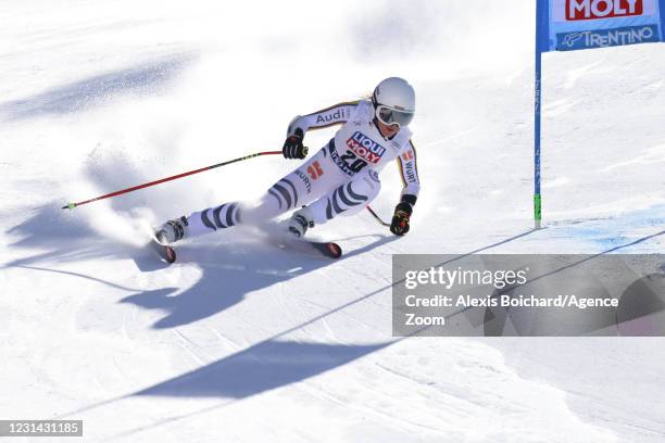 Kira Weidle of Germany in action during the Audi FIS Alpine Ski World Cup Women's Super Giant Slalom on February 28, 2021 in Val di Fassa, Italy.