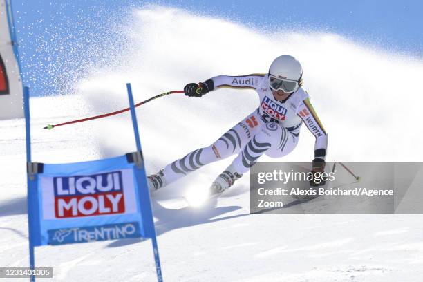 Kira Weidle of Germany in action during the Audi FIS Alpine Ski World Cup Women's Super Giant Slalom on February 28, 2021 in Val di Fassa, Italy.