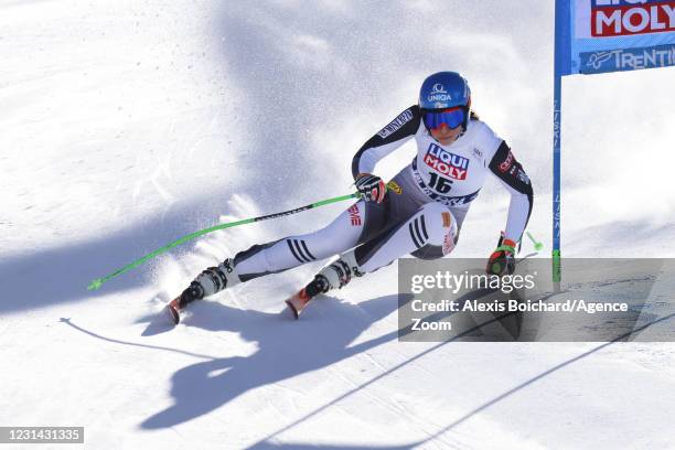 Petra Vlhova of Slovakia in action during the Audi FIS Alpine Ski World Cup Women's Super Giant Slalom on February 28, 2021 in Val di Fassa, Italy.