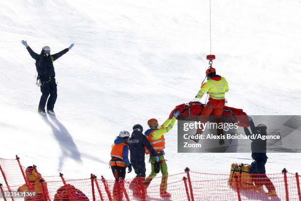 Kajsa Vickhoff Lie of Norway crashes out during the Audi FIS Alpine Ski World Cup Women's Super Giant Slalom on February 28, 2021 in Val di Fassa,...