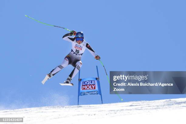 Petra Vlhova of Slovakia in action during the Audi FIS Alpine Ski World Cup Women's Super Giant Slalom on February 28, 2021 in Val di Fassa, Italy.