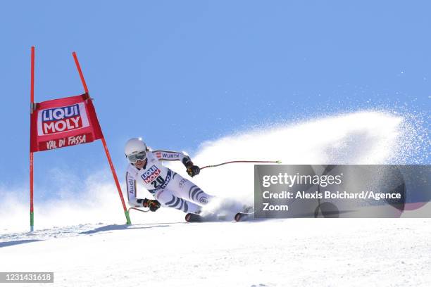 Kira Weidle of Germany in action during the Audi FIS Alpine Ski World Cup Women's Super Giant Slalom on February 28, 2021 in Val di Fassa, Italy.