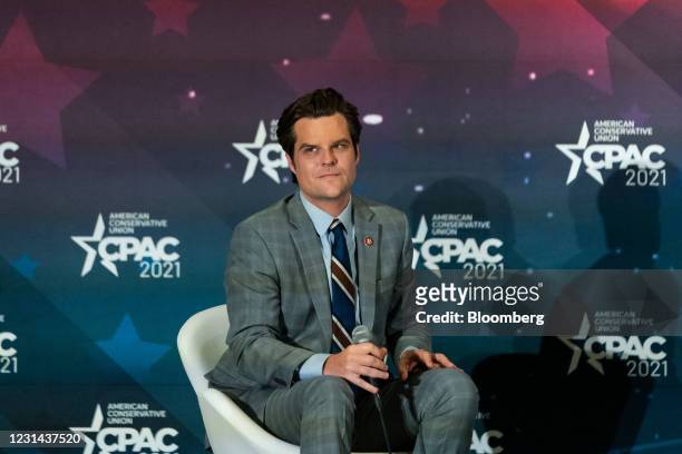 Representative Matt Gaetz, a Republican from Florida, listens during a panel at the Conservative Political Action Conference in Orlando, Florida,...