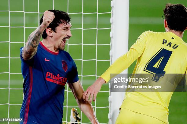 Stefan Savic of Atletico Madrid celebrates 0-1 during the La Liga Santander match between Villarreal v Atletico Madrid at the Estadio de la Ceramica...