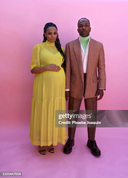 Leslie Odom, Jr. And Nicolette Robinson prepare for the 2021 Golden Globe Awards on February 28, 2021 in Los Angeles, California.