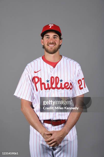 Aaron Nola of the Philadelphia Phillies poses during Photo Day at The Phillies Spring Training Ballpark on Tuesday, February 23, 2021 in Clearwater,...