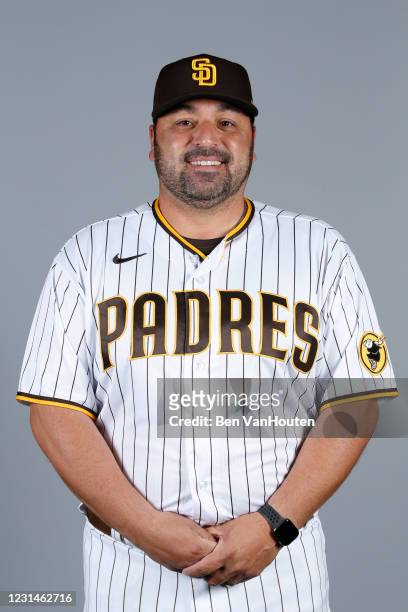 Rod Barajas of the San Diego Padres poses during Photo Day on Wednesday, February 24, 2021 at the Peoria Sports Complex in Peoria, Arizona.